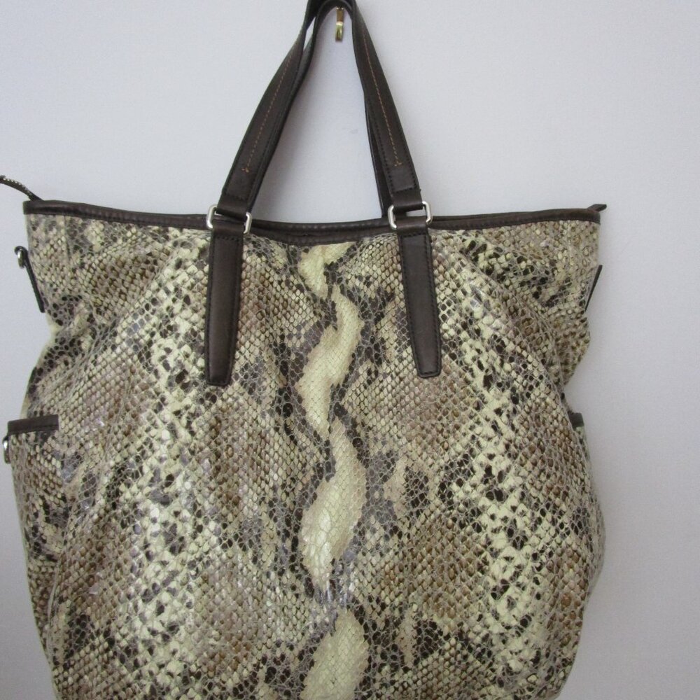 Huge Snake Python Tote Lightweight Leather Bag Ca… - image 5